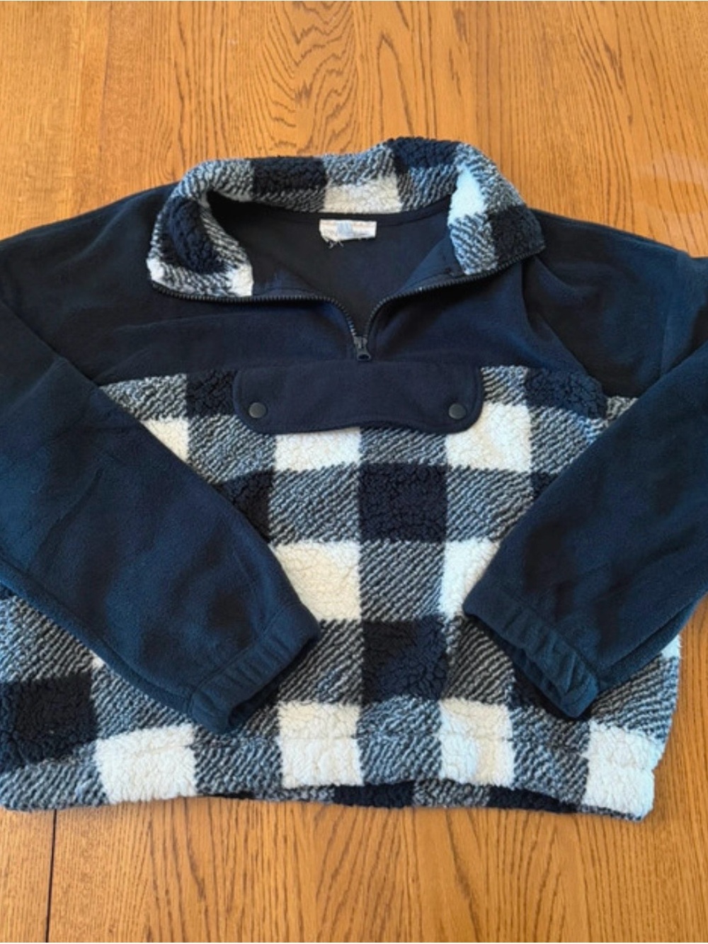 Pink Rose Men's Navy and White Check Zip-Up Fleece Sweater